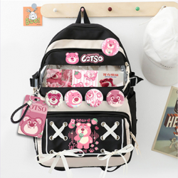 Kawaii Toy Story Lotso Canvas Backpack - Black