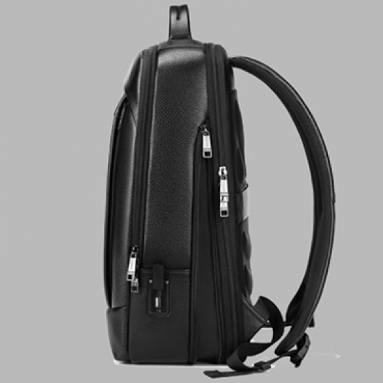 Classic Leather Backpack with USB Black One Size
