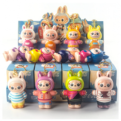 12 Pcs Kawaii The Monsters Labubu Flocking Doll Keychains Blind Box