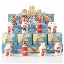12 Pcs Kawaii The Monsters Labubu Coca Cola Can Flocking Doll Blind Box