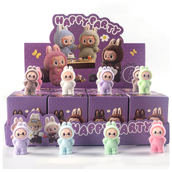 12 Pcs Kawaii The Monsters Labubu Happy Party Flocking Doll Blind Box 12 Pcs Kawaii The Monsters Labubu Happy Party Flocking Doll Blind Box