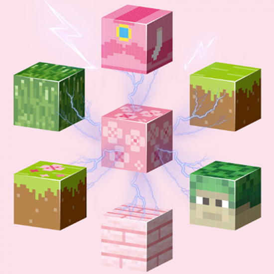 188 Pcs Minecraft Cherry Blossom Magnetic Blocks with LED Light