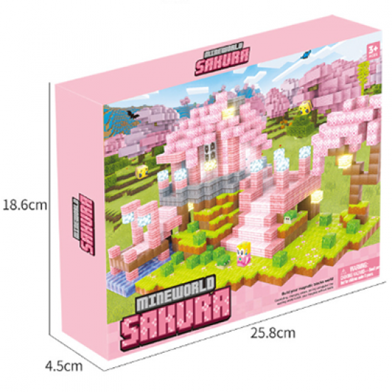 188 Pcs Minecraft Cherry Blossom Magnetic Blocks with LED Light