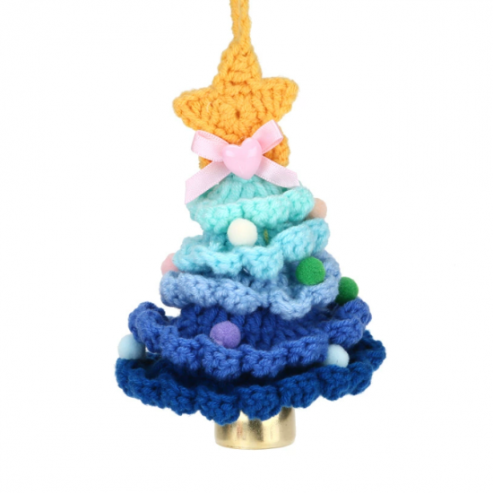 Car Accessories Crochet Christmas Tree for Hanging Rearview Mirrors - Blue
