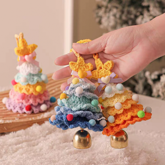 Car Accessories Crochet Christmas Tree for Hanging Rearview Mirrors - Macaron