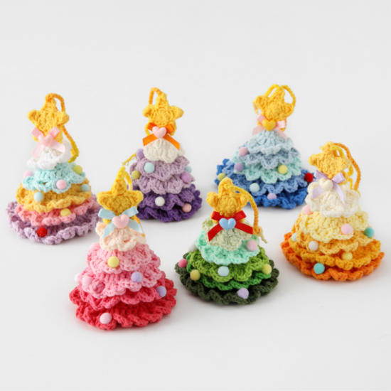 Car Accessories Crochet Christmas Tree for Hanging Rearview Mirrors - Macaron