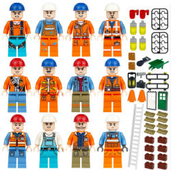 12 Pcs Mini Figures Construction Worker Building Blocks M8123
