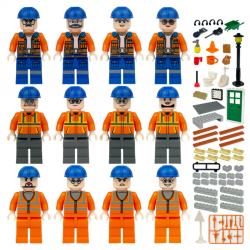 12 Pcs Mini Figures Construction Worker Building Blocks M8176