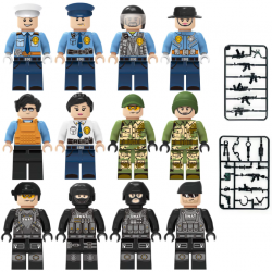 12 Pcs Mini Figures Police SWAT Building Blocks M1611