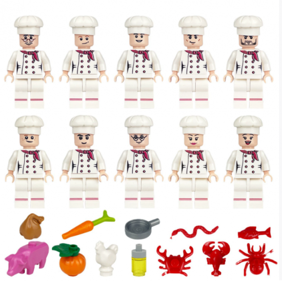 10 Pcs Mini Figures Chef Cooking Building Blocks M1635 10 Pcs Mini Figures Chef Cooking Building Blocks M1635