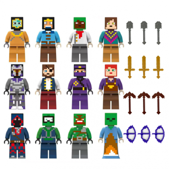12 Pcs Mini Figures Pixel Building Blocks M8134