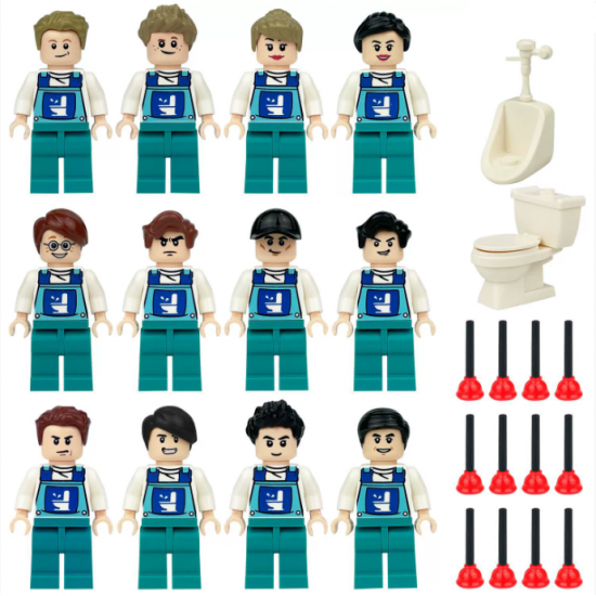 12 Pcs Mini Figures Toilet Cleaner Building Blocks M8177