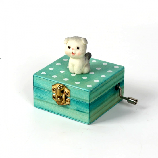 Cute Grey Puppy Wood Jewelry Music Box 