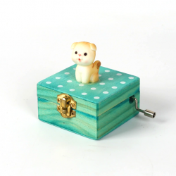 Cute Yellow Puppy Wood Jewelry Music Box 