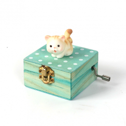 Cute Yellow Cat Wood Jewelry Music Box 