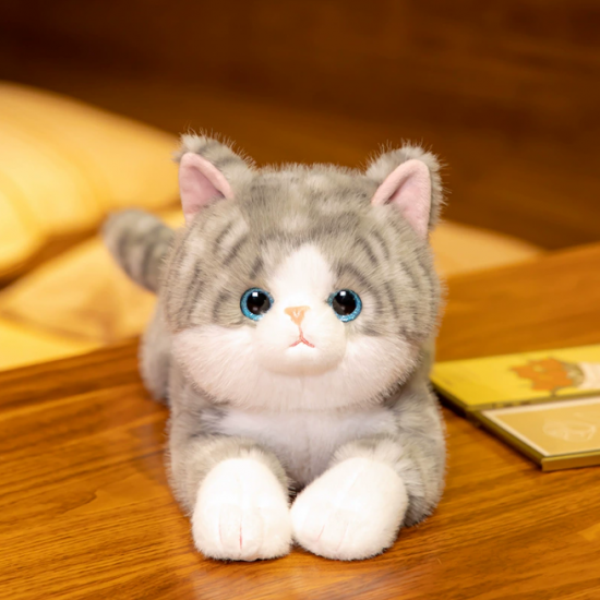 Gray Lying Stripe Tabby Cat Plush Stuffed Animal