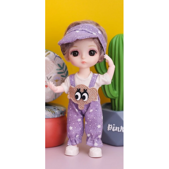 Movable Joint Baby 3D Beautiful DIY Toy Doll With Clothes Purple Set