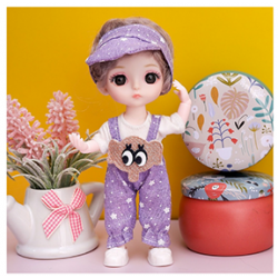 Movable Joint Baby 3D Beautiful DIY Toy Doll With Clothes Purple Set