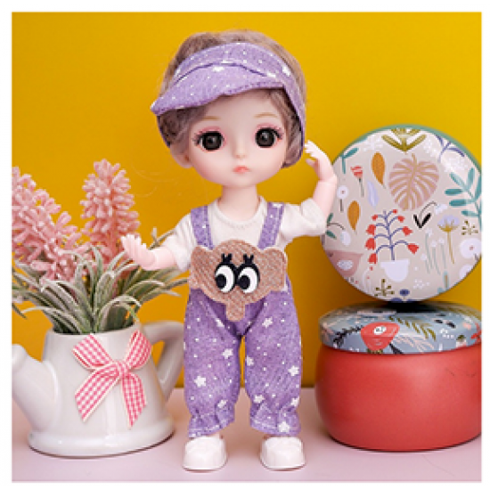 Movable Joint Baby 3D Beautiful DIY Toy Doll With Clothes Purple Set