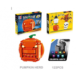 New Halloween Pumpkin Scythe Ghost Demon Skull Herd Building Block MOC Mini Brick Toys Assembly With Light Kids Toys Gifts Boxed