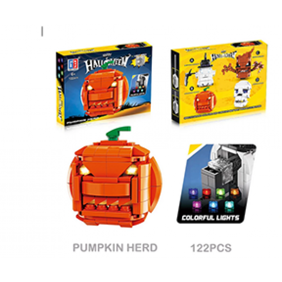 New Halloween Pumpkin Scythe Ghost Demon Skull Herd Building Block MOC Mini Brick Toys Assembly With Light Kids Toys Gifts Boxed