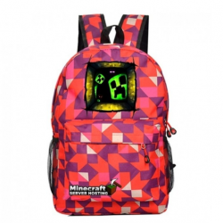 Minecraft Creeper Rucksack Backpack Schoolbag - Red Geometric