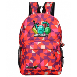 Minecraft Diamond Logo Rucksack Backpack Schoolbag - Red Geometric