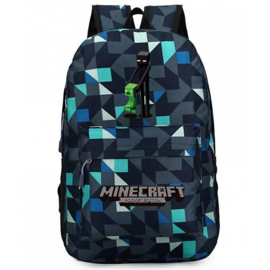 Minecraft Enderman Creeper Rucksack Backpack Schoolbag - Blue Geometric Minecraft Enderman Creeper Rucksack Backpack Schoolbag - Blue Geometric