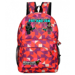 Minecraft Pat and Jen Rucksack Backpack Schoolbag - Red Geometric