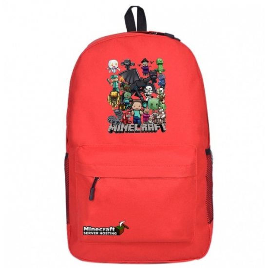 Minecraft All Charaters Rucksack Backpack Schoolbag - Red