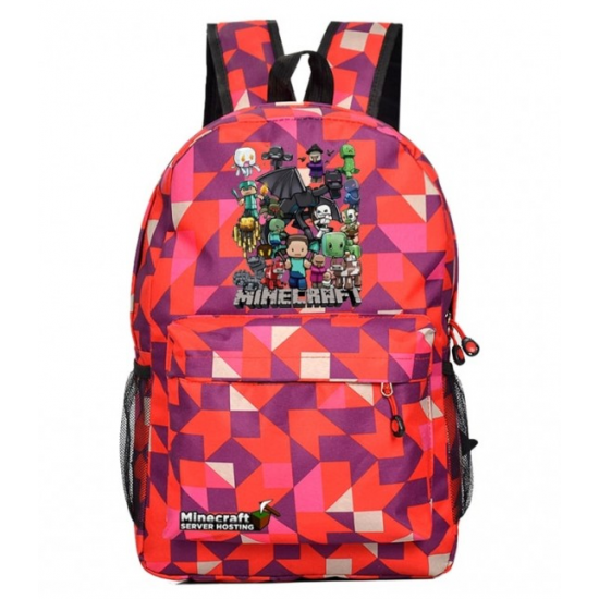 Minecraft All Charaters Rucksack Backpack Schoolbag - Red Geometric Minecraft All Charaters Rucksack Backpack Schoolbag - Red Geometric