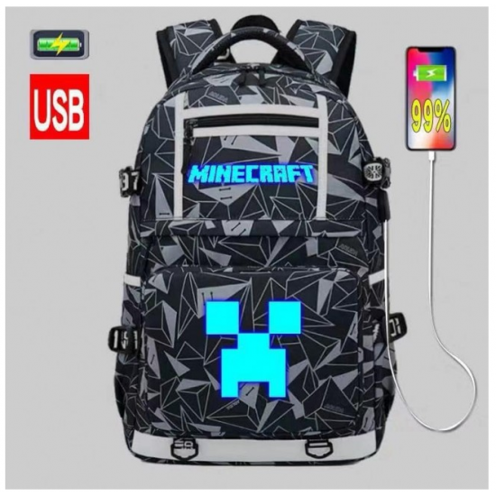 Minecraft Glow in the Dark Rucksack Backpack Schoolbag - Black Geometric Minecraft Glow in the Dark Rucksack Backpack Schoolbag - Black Geometric